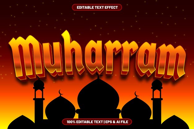 Muharram efecto de texto editable estilo de relieve