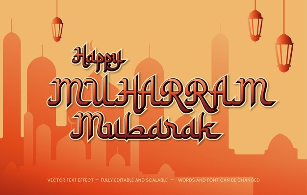 Muharram islámico en relieve vector año nuevo efecto de texto 3d estilo moderno Vector efecto de texto editable