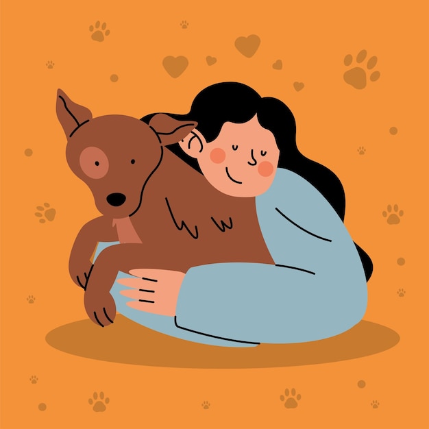 Mujer, abrazar, perro