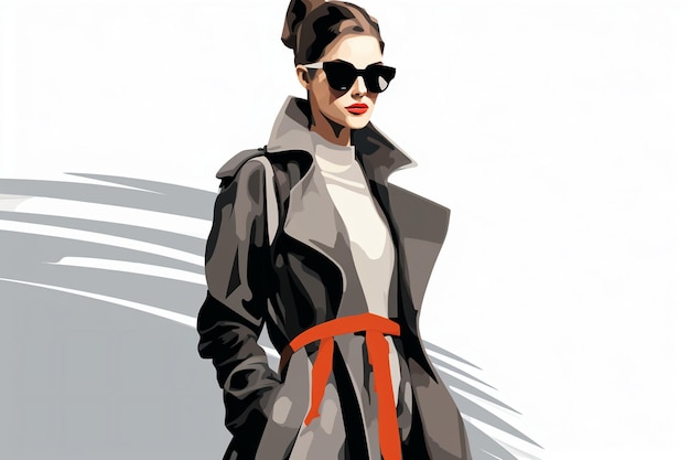Vector una mujer con un abrigo negro y gafas de sol