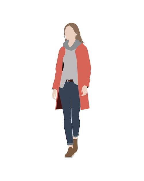 Mujer con abrigo rojo caminando