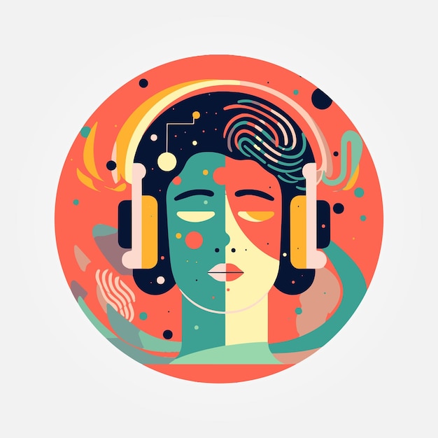 Vector mujer abstracta escuchando música en sus auriculares ilustración vectorial