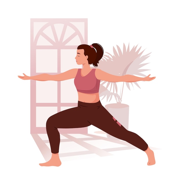 Mujer activa haciendo ejercicio de yoga en casa o en el gimnasio Mujer flexible practicando estiramientos o aeróbicos