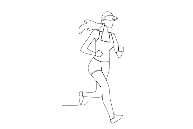 Una mujer activa con sombrero y cola de caballo haciendo ejercicio de jogging