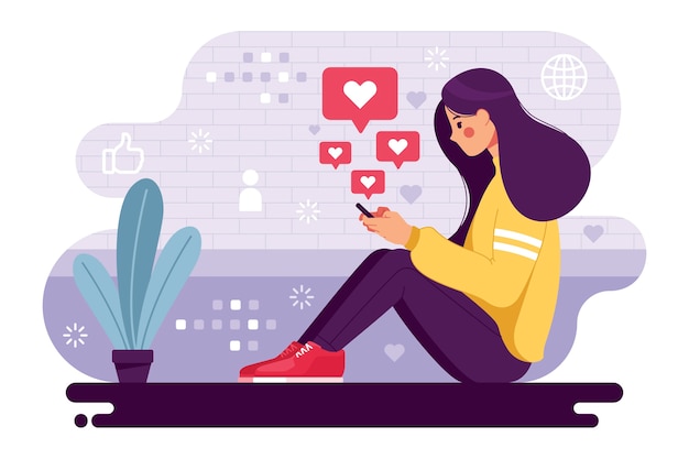 Vector mujer adicta a las redes sociales