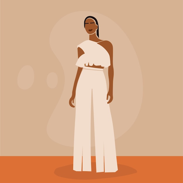 Mujer africana con estilo joven en vector de estilo de arte de línea elegante