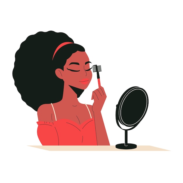 Vector una mujer africana haciendo una ilustración de maquillaje