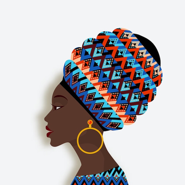 Mujer africana con pañuelo y pendientes de perfil