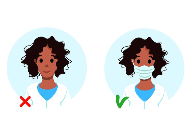 Vector mujer afro con banner de máscara médica