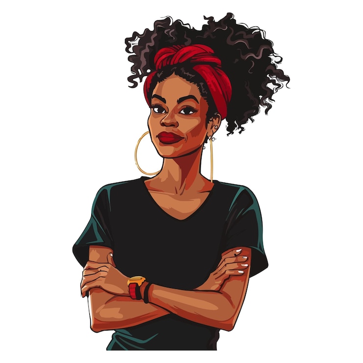 Vector mujer afro feliz con los brazos cruzados