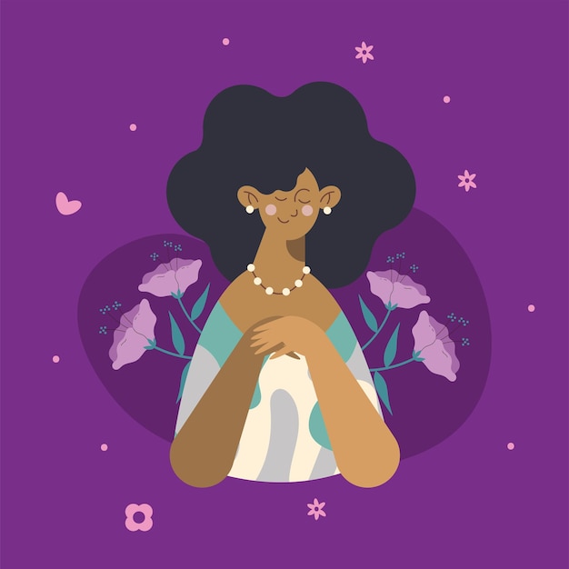 Vector mujer afro con flores