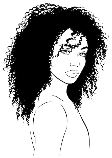 Vector mujer afro joven con cabello rizado negro