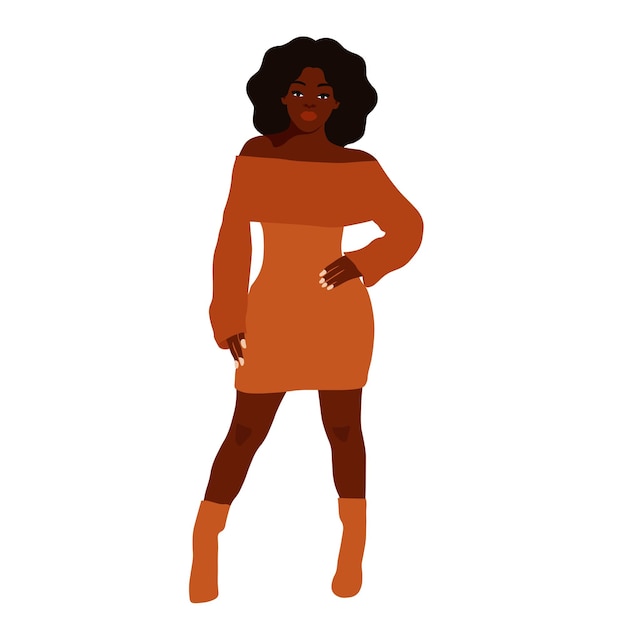 Mujer afro negra con estilo en un elegante vector de estilo artístico