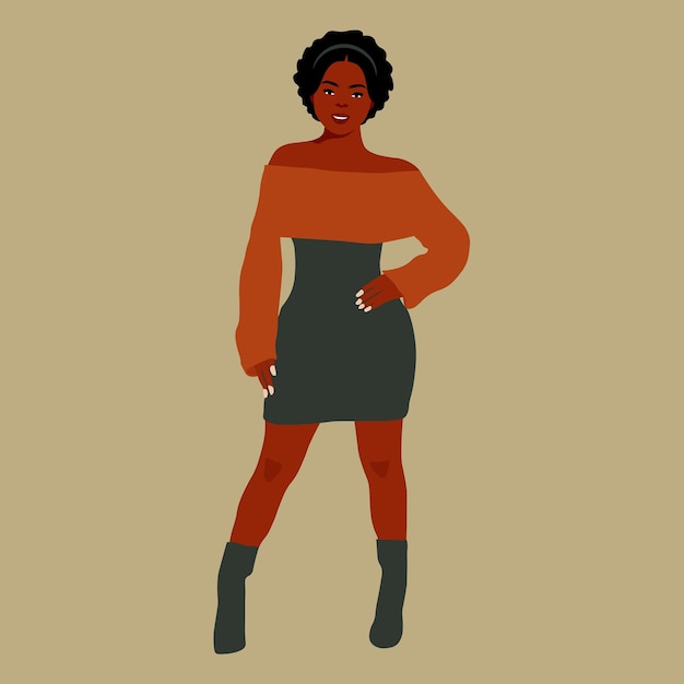 Mujer afro negra con estilo en un elegante vector de estilo artístico