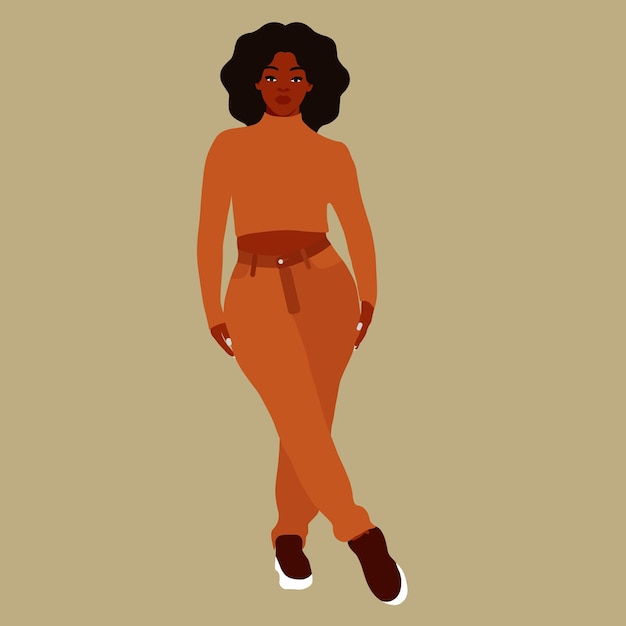 Mujer afro negra con estilo en un elegante vector de estilo artístico