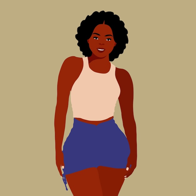 Mujer afro negra con estilo en un elegante vector de estilo artístico