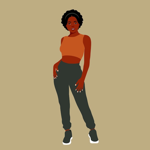 Mujer afro negra con estilo en un elegante vector de estilo artístico