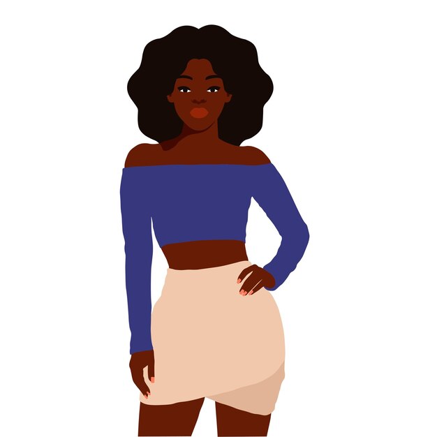 Mujer afro negra con estilo en un elegante vector de estilo artístico