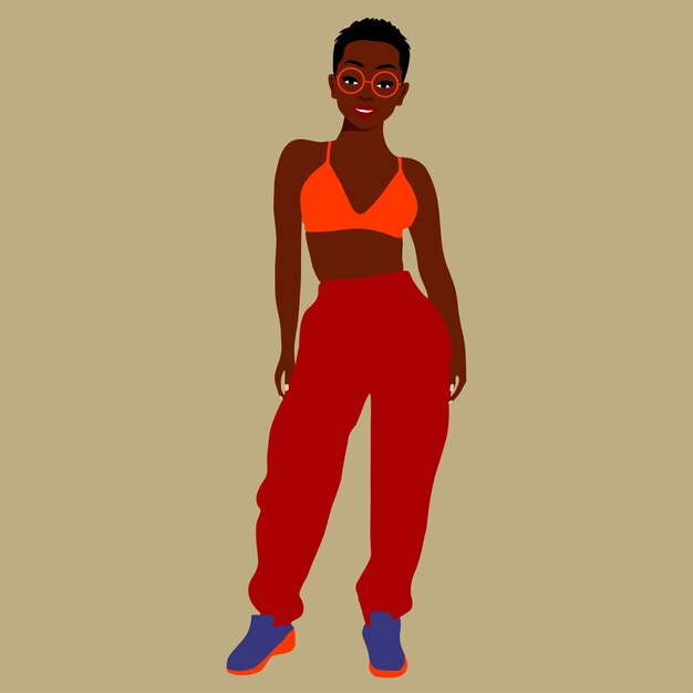 Mujer afro negra con estilo en un elegante vector de estilo artístico