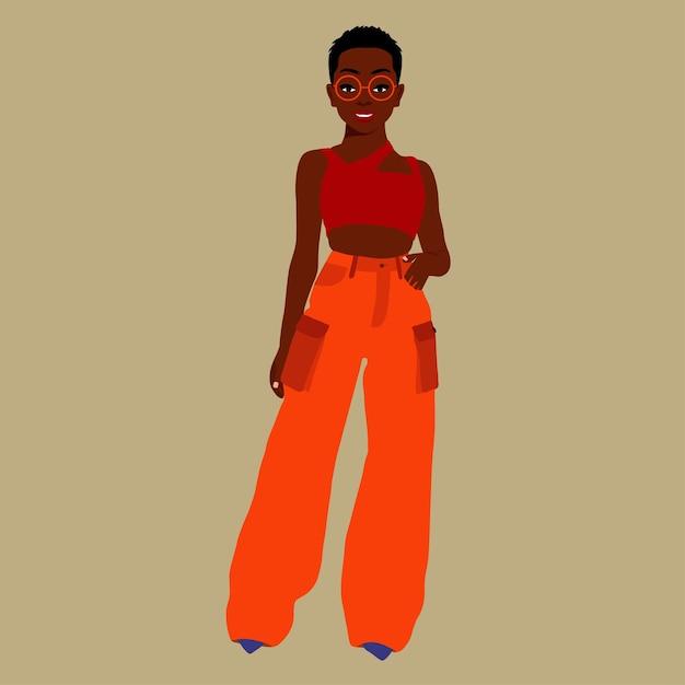 Mujer afro negra con estilo en un elegante vector de estilo artístico