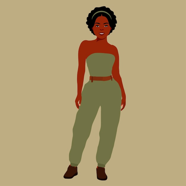 Mujer afro negra con estilo en un elegante vector de estilo artístico