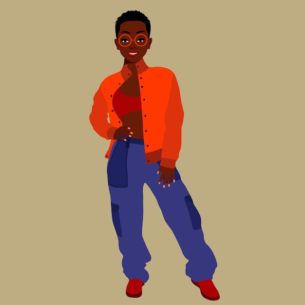 Mujer afro negra con estilo en un elegante vector de estilo artístico