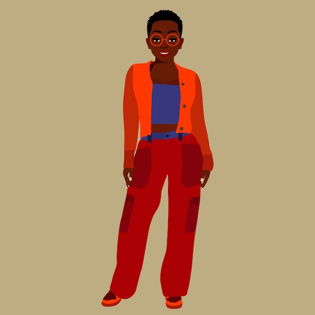Mujer afro negra con estilo en un elegante vector de estilo artístico