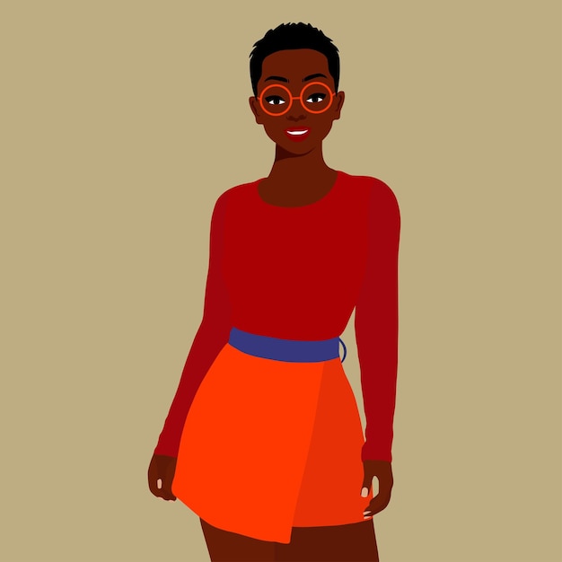 Mujer afro negra con estilo en un elegante vector de estilo artístico