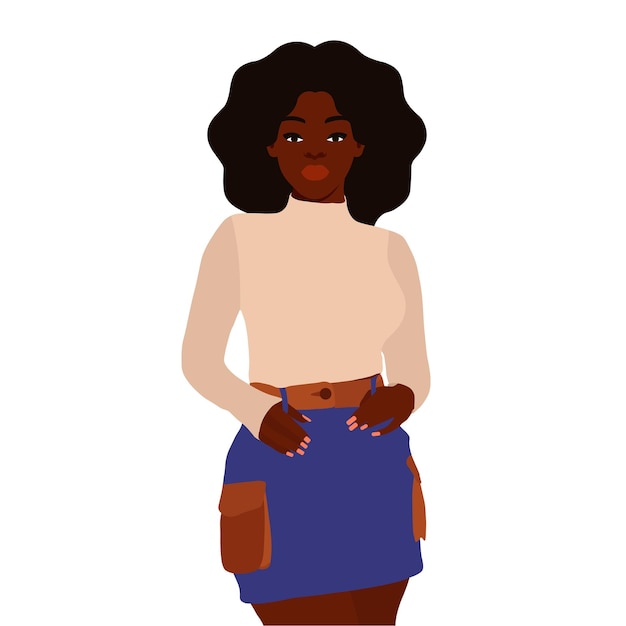 Mujer afro negra con estilo en un elegante vector de estilo artístico