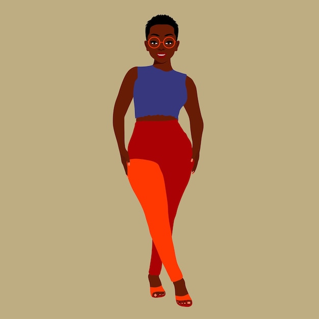 Mujer afro negra con estilo en un elegante vector de estilo artístico