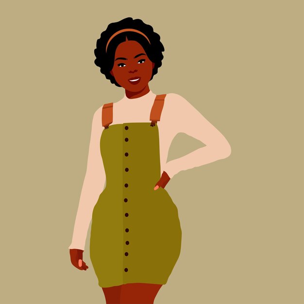 Mujer afro negra con estilo en un elegante vector de estilo artístico
