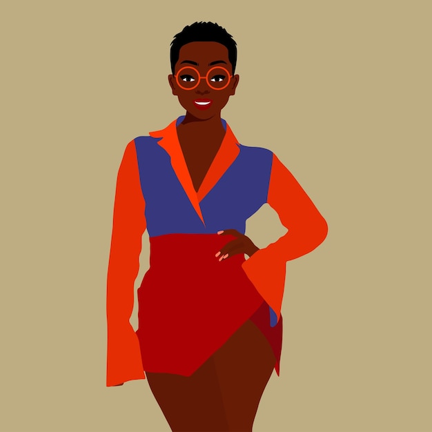 Mujer afro negra con estilo en un elegante vector de estilo artístico