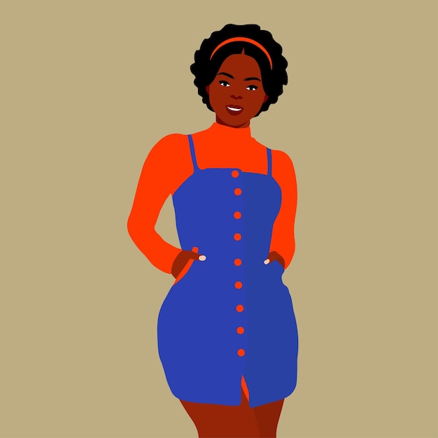Mujer afro negra con estilo en un elegante vector de estilo artístico