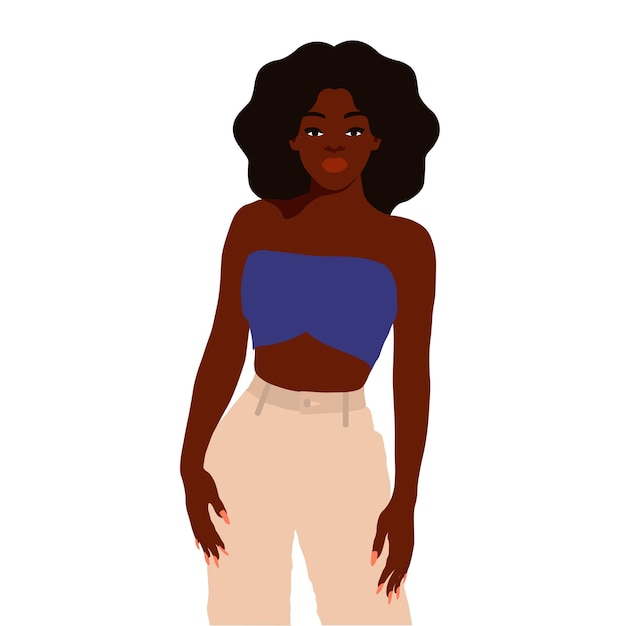 Mujer afro negra con estilo en un elegante vector de estilo artístico