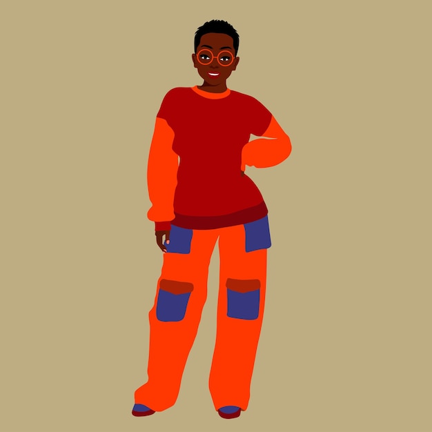 Mujer afro negra con estilo en un elegante vector de estilo artístico