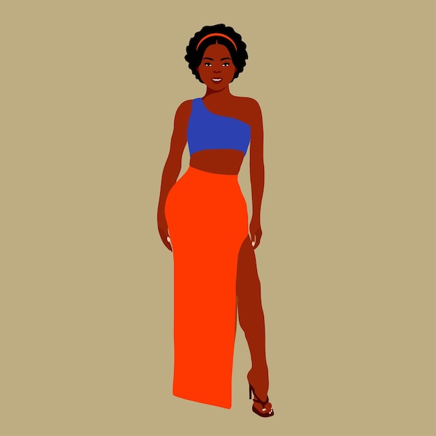 Mujer afro negra con estilo en un elegante vector de estilo artístico