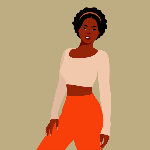 Mujer afro negra con estilo en un elegante vector de estilo artístico