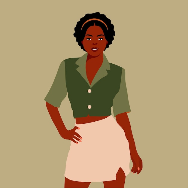 Mujer afro negra con estilo en un elegante vector de estilo artístico