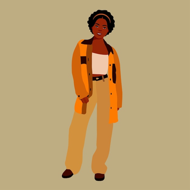 Mujer afro negra con estilo en un elegante vector de estilo artístico