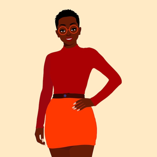 Mujer afro negra con estilo en un elegante vector de estilo artístico