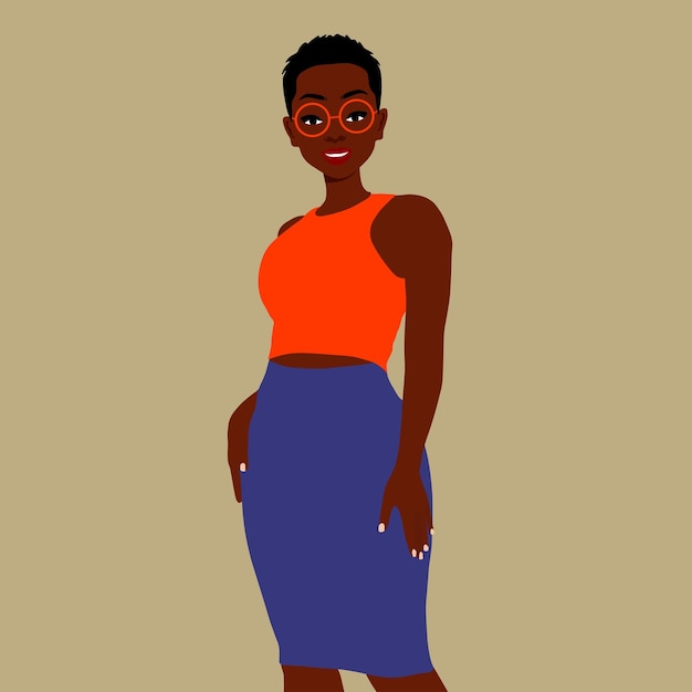 Mujer afro negra con estilo en un elegante vector de estilo artístico