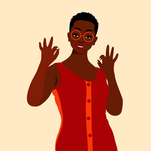 Mujer afro negra con estilo en un elegante vector de estilo artístico