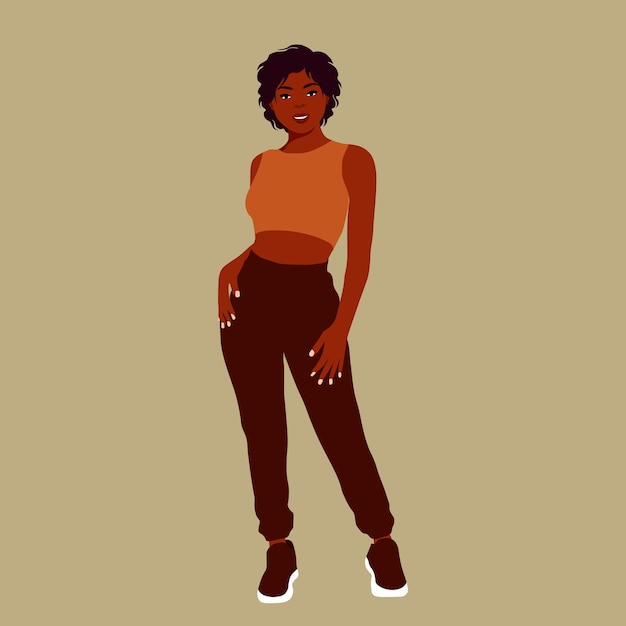 Mujer afro negra en vector de estilo artístico elegante