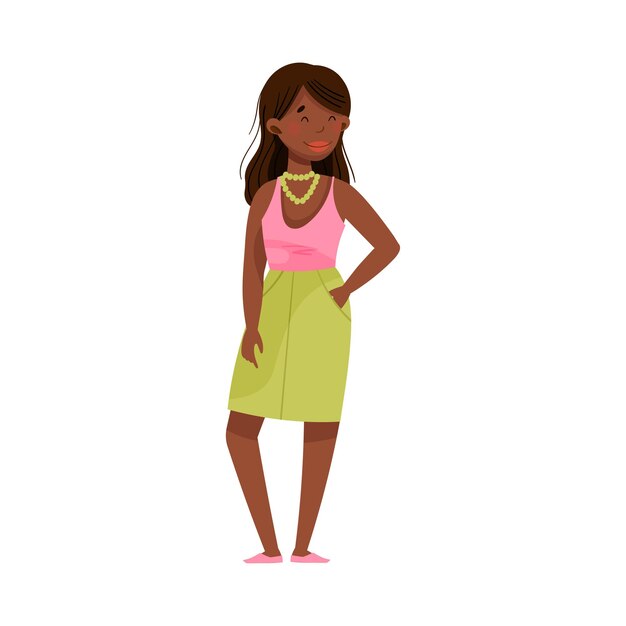 Vector mujer afroamericana con cabello oscuro y ropa de verano ilustración vectorial de pie