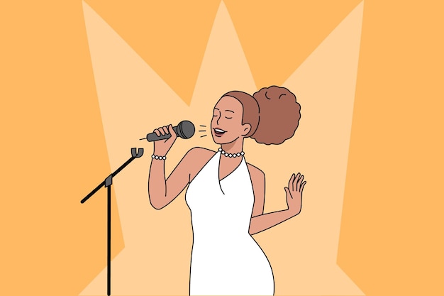 Vector mujer afroamericana cantando en el escenario