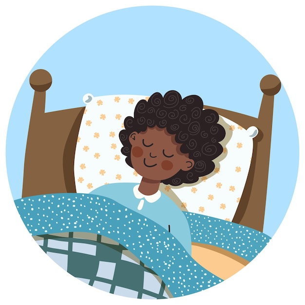 Mujer afroamericana durmiendo en la cama Sueño saludable Ilustración gráfica vectorial plana