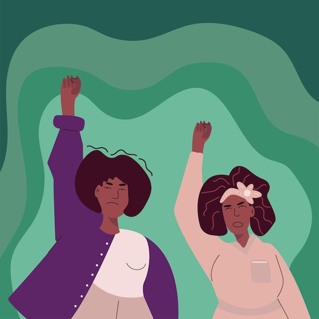 Vector mujer afroamericana levanta el puño, demuestra empoderamiento, expresa lucha contra la discriminación