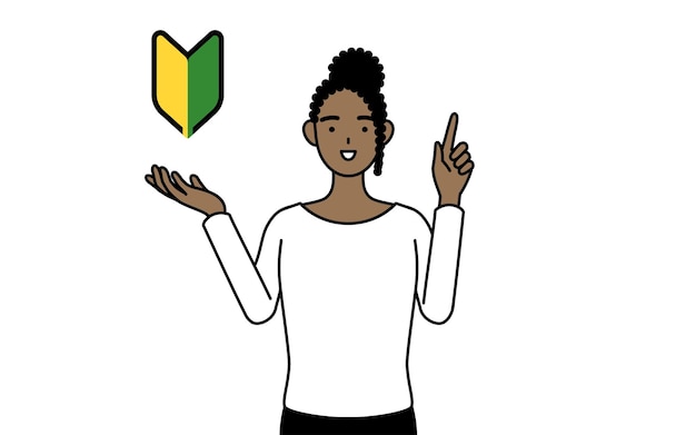 Vector mujer afroamericana mostrando el símbolo de las hojas jóvenes