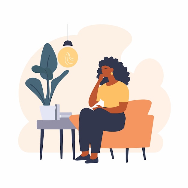 Mujer afroamericana negra recibe terapia cognitiva conductual para la ansiedad