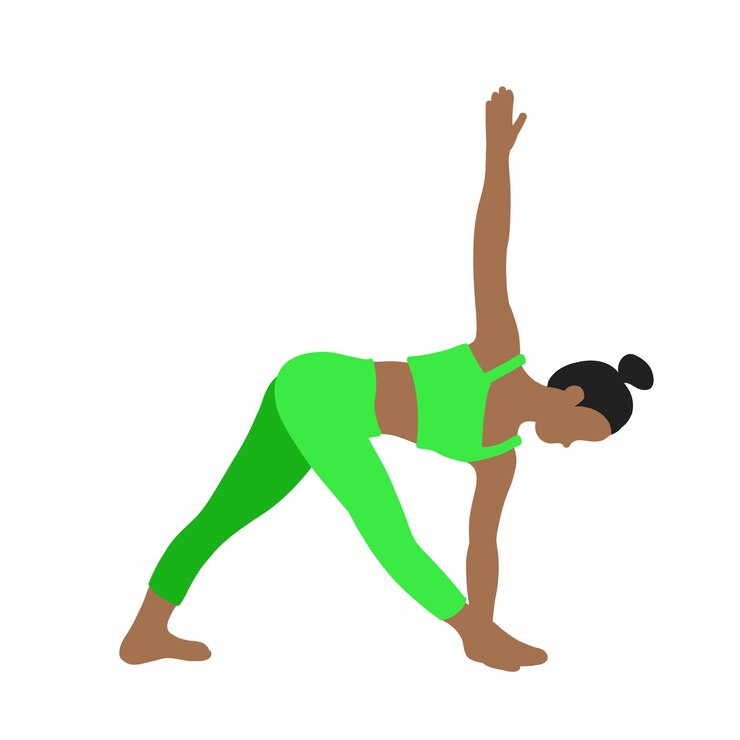 Vector mujer afroamericana en pose de yoga de chándal verde en estilo plano de dibujos animados pilates salud mental